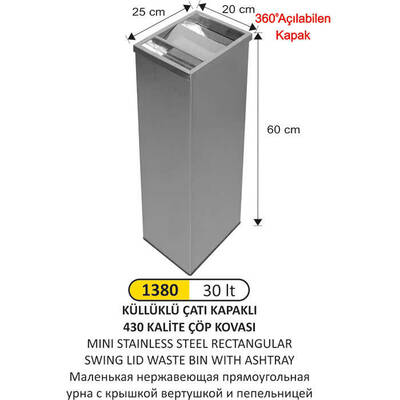 Arı Metal Küllüklü Çatı Kapak Çöp Kovası 30lt 1380 - 1