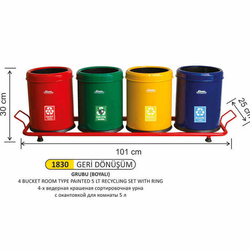 Arı Metal Otel Oda Tipi Geri Dönüşüm Kovaları Boyalı 4lü 1830 5lt - ARI METAL