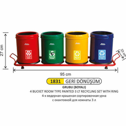 Arı Metal Otel Oda Tipi Geri Dönüşüm Kovaları Boyalı 4lü 1831 3lt - ARI METAL