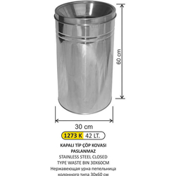 Arı Metal Paslanmaz Kapalı Tip Çöp Kovası 42lt 1273K - ARI METAL