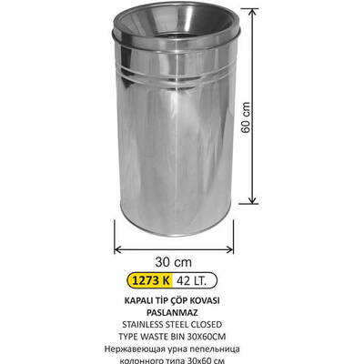 Arı Metal Paslanmaz Kapalı Tip Çöp Kovası 42lt 1273K - 1