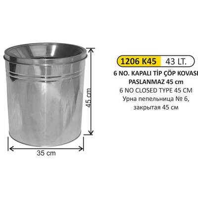 Arı Metal Paslanmaz Kapalı Tip Çöp Kovası 43lt 1206 K45 - 1