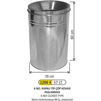 Arı Metal Paslanmaz Kapalı Tip Çöp Kovası 57lt 1206K - 1