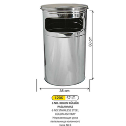 Arı Metal Paslanmaz Kolon Küllük 57lt 1206 - ARI METAL