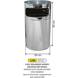 Arı Metal Paslanmaz Kolon Küllük 57lt 1296 - ARI METAL