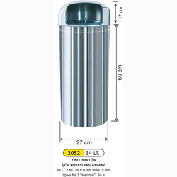 Arı Metal Paslanmaz Neptün Çöp Kovası 34lt 2052 - ARI METAL