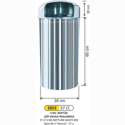 Arı Metal Paslanmaz Neptün Çöp Kovası 57lt 2053 - ARI METAL