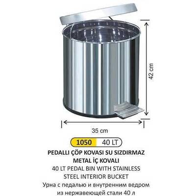 Arı Metal Paslanmaz Pedallı Çöp Kovası 40lt 1050 - 1