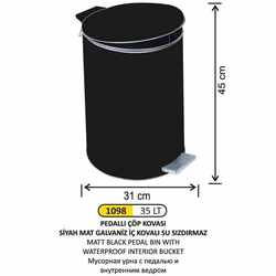 Arı Metal Pedallı Çöp Kovası Mat Siyah 35lt 1098 - ARI METAL