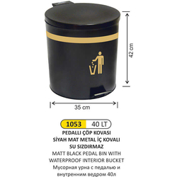 Arı Metal Pedallı Çöp Kovası Mat Siyah 40lt 1053 - ARI METAL
