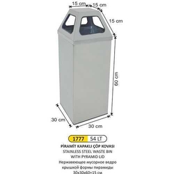 Arı Metal Piramit Kapaklı Çöp Kovası 54lt 1777 - ARI METAL