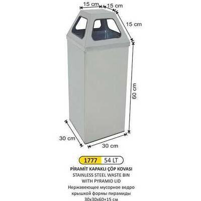 Arı Metal Piramit Kapaklı Çöp Kovası 54lt 1777 - 1