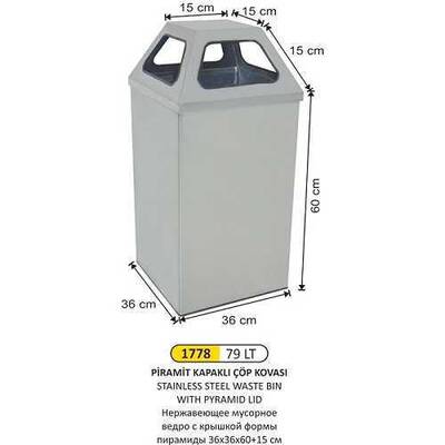Arı Metal Piramit Kapaklı Çöp Kovası 79lt 1778 - 1