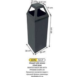 Arı Metal Piramit Kapaklı Çöp Kovası Füme 54lt 1376 - ARI METAL