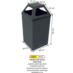 Arı Metal Piramit Kapaklı Çöp Kovası Füme 79lt 1377 - ARI METAL
