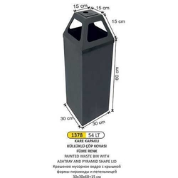 Arı Metal Piramit Kapaklı Küllüklü Çöp Kovası Füme 54lt 1378 - ARI METAL