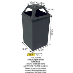 Arı Metal Piramit Kapaklı Küllüklü Çöp Kovası Füme 79lt 1379 - ARI METAL