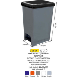 Arı Metal Zarif Pedallı Çöp Kovası 40lt 7554 - ARI METAL