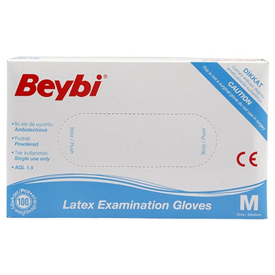 Beybi Latex Muayene Eldiveni Pudralı M 100lü - 1