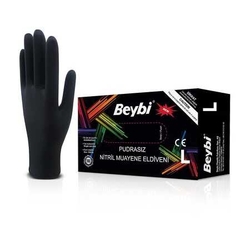 Beybi Nitril Muayene Eldiveni Pudrasız L Siyah 100lü - Beybi