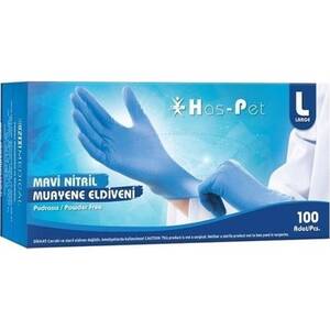 Has-Pet Muayene Eldiveni Pudrasız Nitril Mavi L 100'Lü - 1