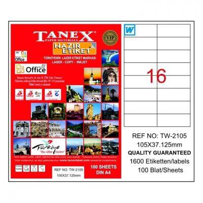 Tanex Laser Etiket 105mmx37,125mm TW-2105 - 1