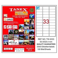 Tanex Laser Etiket 63,5mmx25,4mm TW-2033 - TANEX
