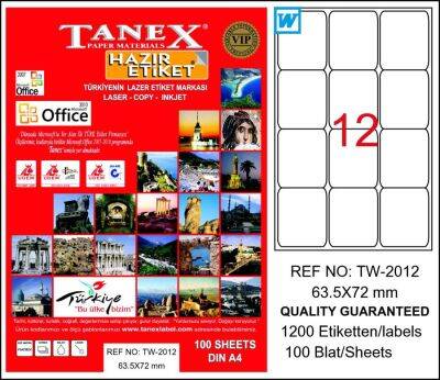 Tanex Laser Etiket 63,5mmx72mm TW-2012 - 1